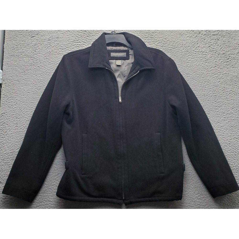 Banana Republic Jacket Mens Medium Black Long Sleeve Virgin Wool Blend Full Zip